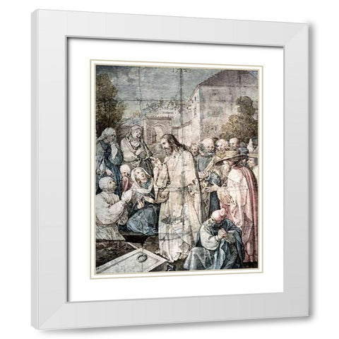 Resurrection of Lazarus White Modern Wood Framed Art Print with Double Matting by Durer, Albrecht
