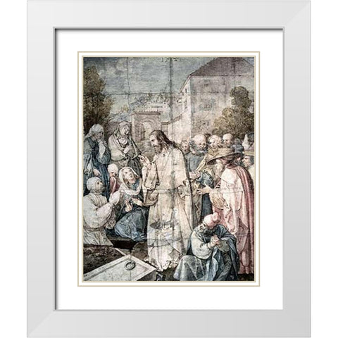Resurrection of Lazarus White Modern Wood Framed Art Print with Double Matting by Durer, Albrecht