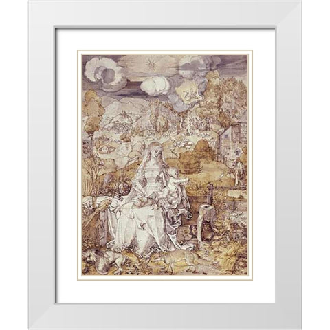 The Virgin with Animals White Modern Wood Framed Art Print with Double Matting by Durer, Albrecht