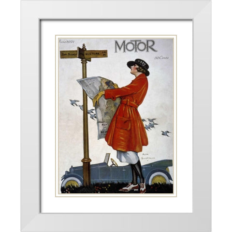 Motor Magazine - Cover Image White Modern Wood Framed Art Print with Double Matting by Eastman, Ruth