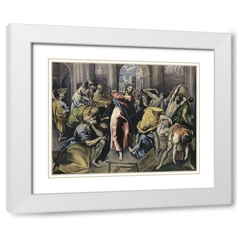 Museumist Driving Moneychangers From Temple White Modern Wood Framed Art Print with Double Matting by Greco, El