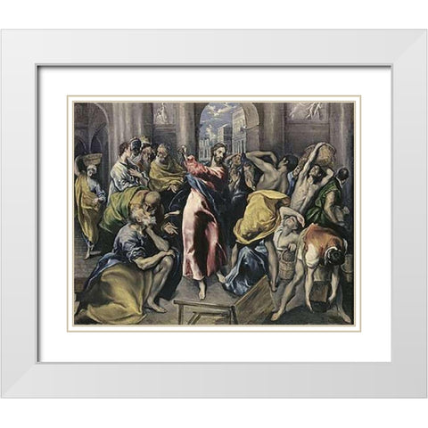 Museumist Driving Moneychangers From Temple White Modern Wood Framed Art Print with Double Matting by Greco, El
