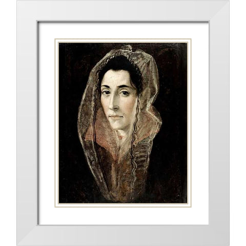 Portrait of a Lady White Modern Wood Framed Art Print with Double Matting by Greco, El