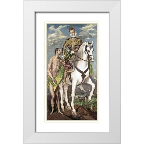 Saint Martin and The Beggar White Modern Wood Framed Art Print with Double Matting by Greco, El