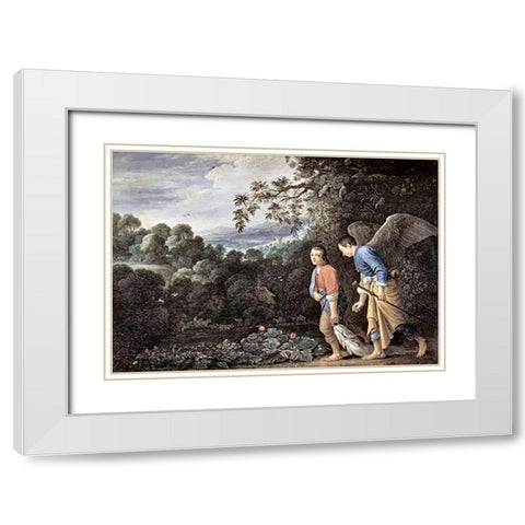 Tobias and The Angel White Modern Wood Framed Art Print with Double Matting by Elsheimer, Adam