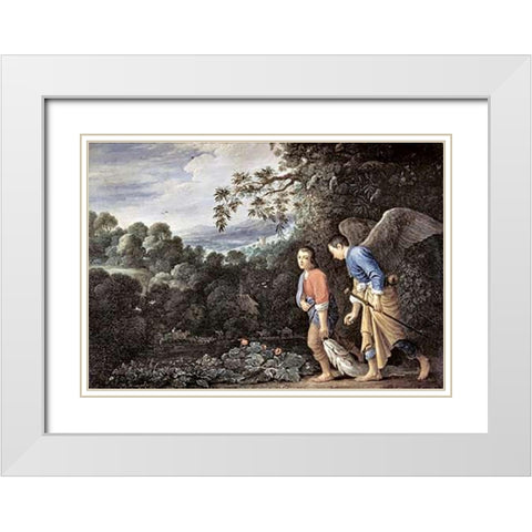 Tobias and The Angel White Modern Wood Framed Art Print with Double Matting by Elsheimer, Adam