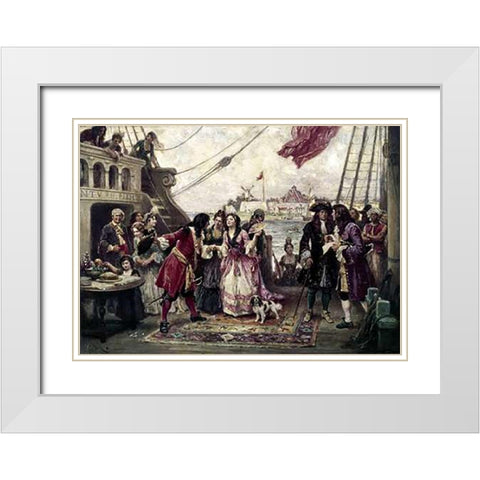 Captain William Kidd In New York Harbor White Modern Wood Framed Art Print with Double Matting by Gerome Ferris, Jean Leon