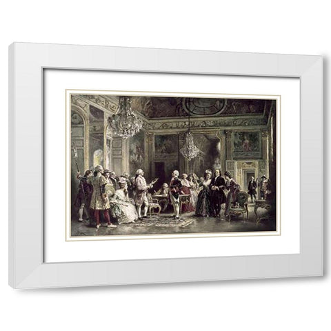 John Paul Jones and B Franklin at Louis XVIs Court White Modern Wood Framed Art Print with Double Matting by Gerome Ferris, Jean Leon