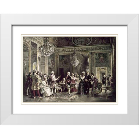 John Paul Jones and B Franklin at Louis XVIs Court White Modern Wood Framed Art Print with Double Matting by Gerome Ferris, Jean Leon