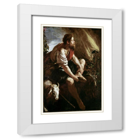 Moses Before a Burning Bush White Modern Wood Framed Art Print with Double Matting by Fetti, Domenico