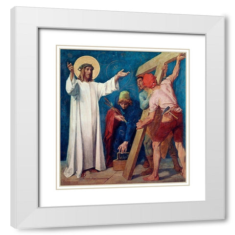 Jesus Carries His Cross, 2nd Station of The Cross White Modern Wood Framed Art Print with Double Matting by Feuerstein, Martin
