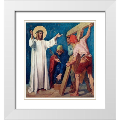 Jesus Carries His Cross, 2nd Station of The Cross White Modern Wood Framed Art Print with Double Matting by Feuerstein, Martin