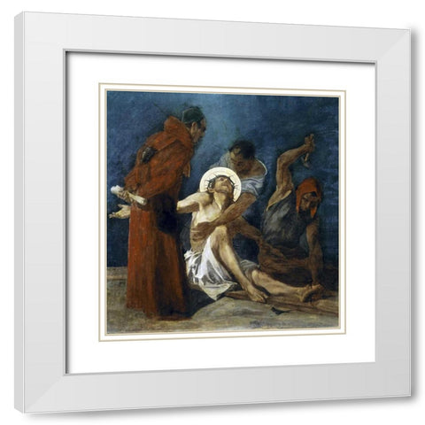 Jesus Is Nailed To The Cross, 11th Station of The Cross White Modern Wood Framed Art Print with Double Matting by Feuerstein, Martin