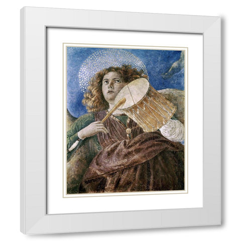 Music Making Angel With Drum White Modern Wood Framed Art Print with Double Matting by Forli, Melozzo da
