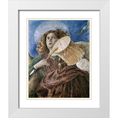 Music Making Angel With Drum White Modern Wood Framed Art Print with Double Matting by Forli, Melozzo da