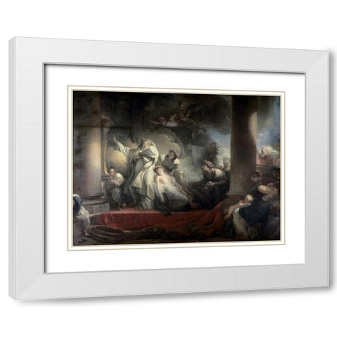 High Priest Coresus Sacrifices Himself To Save Callirhoe White Modern Wood Framed Art Print with Double Matting by Fragonard, Jean Honore