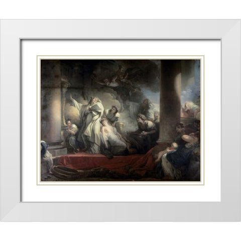 High Priest Coresus Sacrifices Himself To Save Callirhoe White Modern Wood Framed Art Print with Double Matting by Fragonard, Jean Honore