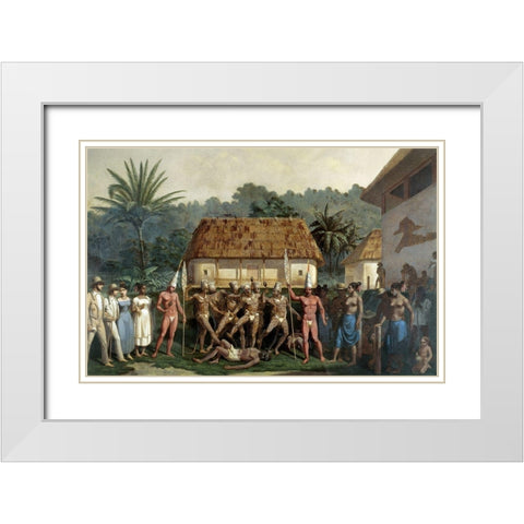 Indian Dancers White Modern Wood Framed Art Print with Double Matting by Friedrich, Johann