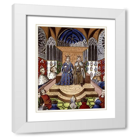 King of France and Emperor of Germany In Conference White Modern Wood Framed Art Print with Double Matting by Froissart, Jean