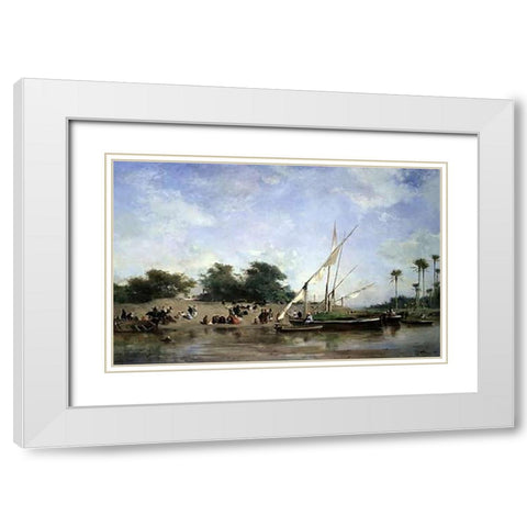 Boats On The Nile White Modern Wood Framed Art Print with Double Matting by Fromentin, Eugene