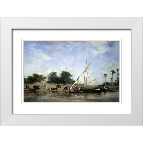Boats On The Nile White Modern Wood Framed Art Print with Double Matting by Fromentin, Eugene