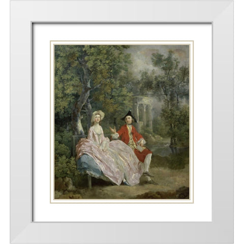 Conversation In a Park White Modern Wood Framed Art Print with Double Matting by Gainsborough, Thomas