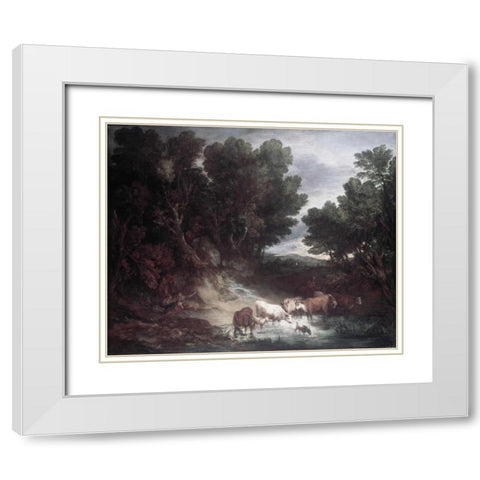 Watering Place White Modern Wood Framed Art Print with Double Matting by Gainsborough, Thomas