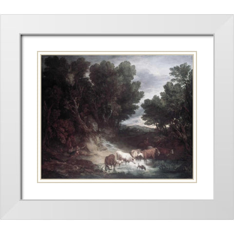 Watering Place White Modern Wood Framed Art Print with Double Matting by Gainsborough, Thomas