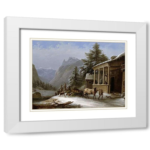 Winter In The Bavarian Alps White Modern Wood Framed Art Print with Double Matting by Gauermann, Jakob
