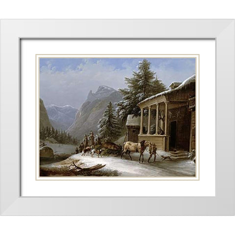 Winter In The Bavarian Alps White Modern Wood Framed Art Print with Double Matting by Gauermann, Jakob