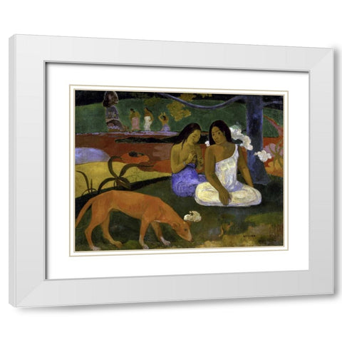 Arearea - Joyousness White Modern Wood Framed Art Print with Double Matting by Gauguin, Paul