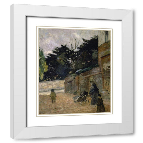 Children In The Street White Modern Wood Framed Art Print with Double Matting by Gauguin, Paul
