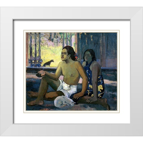 Eiaha Ohipa (Not Working) White Modern Wood Framed Art Print with Double Matting by Gauguin, Paul