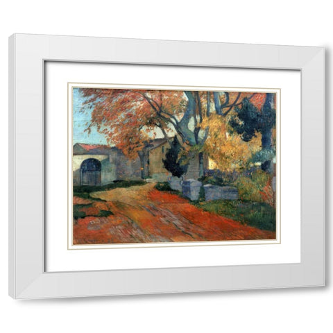 LAllee des Alyscalps Arles White Modern Wood Framed Art Print with Double Matting by Gauguin, Paul