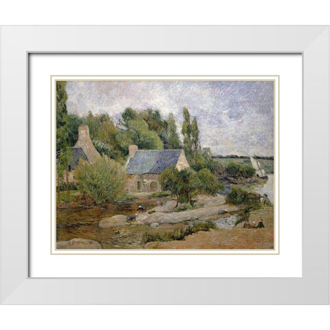 Les Lavendiers a Pont Aven White Modern Wood Framed Art Print with Double Matting by Gauguin, Paul