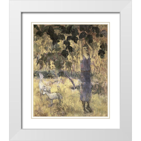 Man Gathering Fruit Cuisine White Modern Wood Framed Art Print with Double Matting by Gauguin, Paul