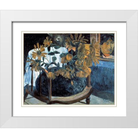 Sunflowers White Modern Wood Framed Art Print with Double Matting by Gauguin, Paul