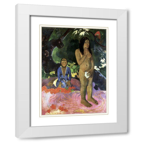 Talk About the Evil Spirit White Modern Wood Framed Art Print with Double Matting by Gauguin, Paul