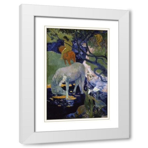 The White Horse - Le Cheval Blanc White Modern Wood Framed Art Print with Double Matting by Gauguin, Paul