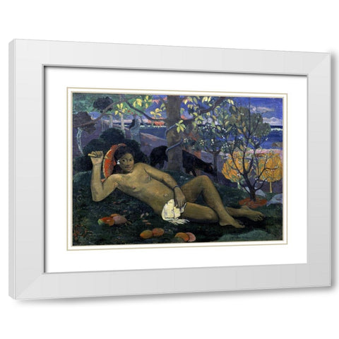 The Wife of the King White Modern Wood Framed Art Print with Double Matting by Gauguin, Paul