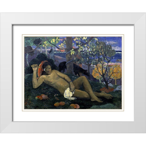 The Wife of the King White Modern Wood Framed Art Print with Double Matting by Gauguin, Paul