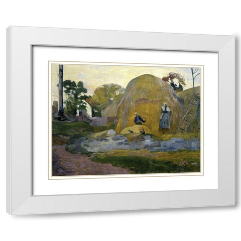 The Yellow Haystacks (Les Meules Jaunes) White Modern Wood Framed Art Print with Double Matting by Gauguin, Paul