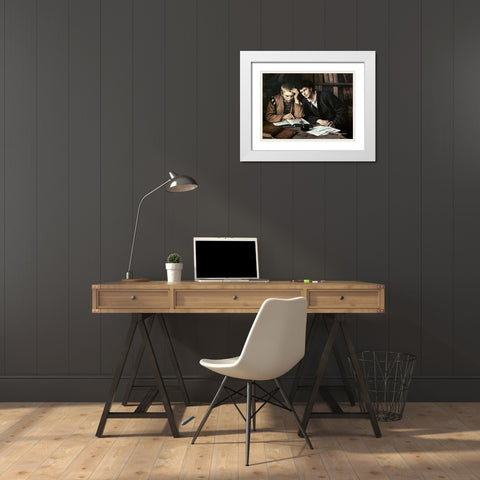 Students White Modern Wood Framed Art Print with Double Matting by Gebhardt, Eduard von