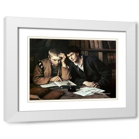 Students White Modern Wood Framed Art Print with Double Matting by Gebhardt, Eduard von