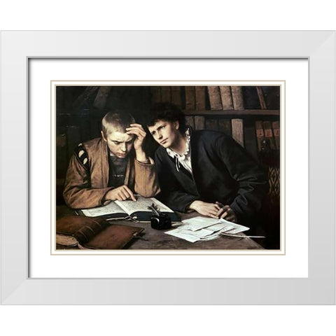 Students White Modern Wood Framed Art Print with Double Matting by Gebhardt, Eduard von