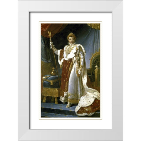 Napoleon in Royal Costume - Napoleon en Costume de Sacre White Modern Wood Framed Art Print with Double Matting by Gerard, Francois Pascal Simon