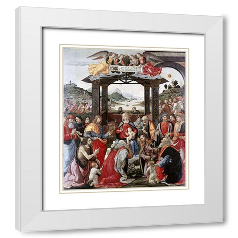 Adoration of The Magi White Modern Wood Framed Art Print with Double Matting by Ghirlandaio, Domenico