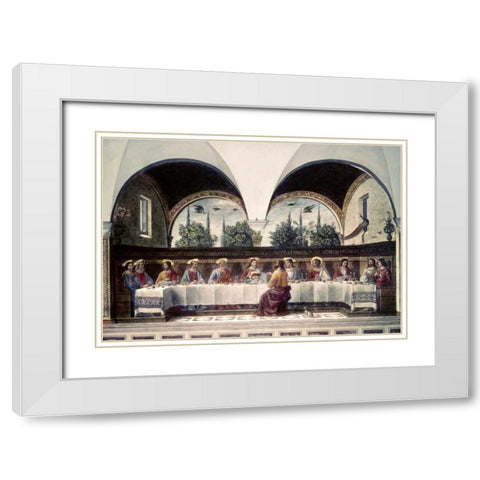 Last Supper White Modern Wood Framed Art Print with Double Matting by Ghirlandaio, Domenico