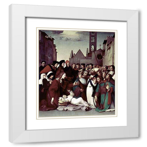 Saint Zenobio White Modern Wood Framed Art Print with Double Matting by Ghirlandaio, Domenico