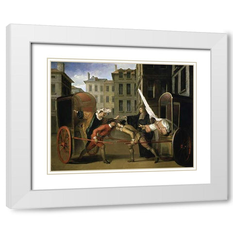 Two Coaches White Modern Wood Framed Art Print with Double Matting by Gillot, Claude